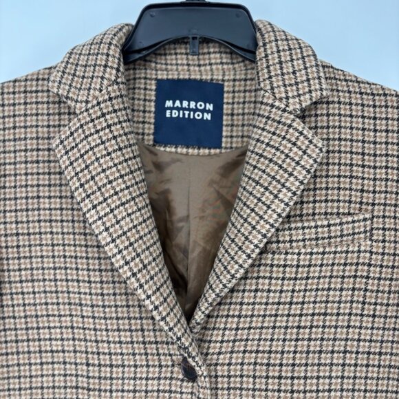 Marron Edition Women Wool Houndstooth Long Sleeve Suit Blazer Brown OS $248 NWOT - Picture 4 of 5